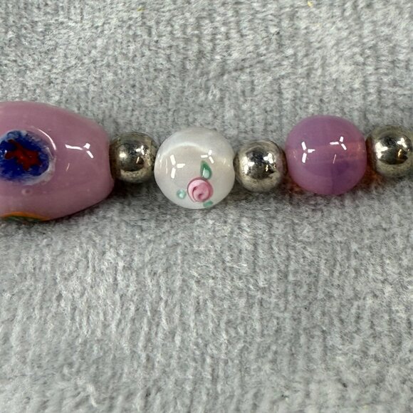 Vintage Glass Bead Bracelet With Toggle Closure & Pink White Silver Accents - Picture 16 of 16